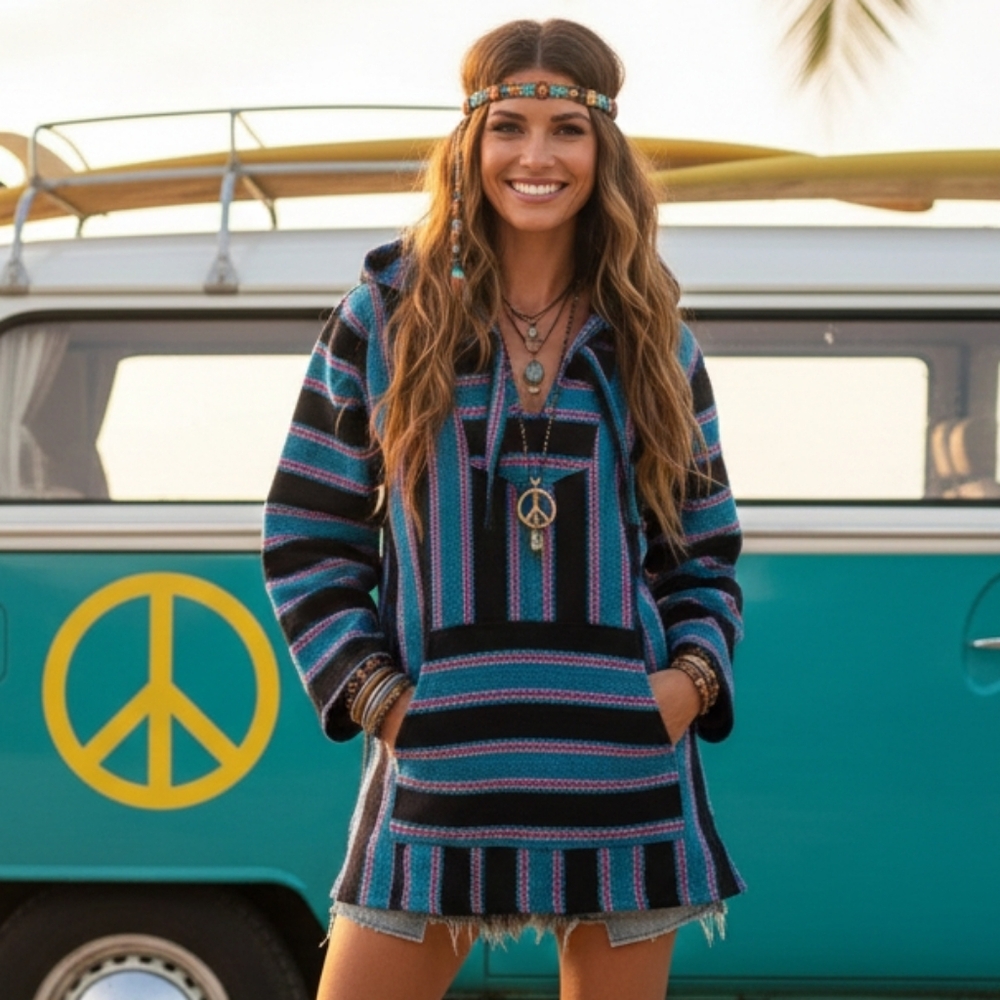 NWOT Original Senor XL Y2K Indie Sleeze Bohemian Hippie Baja Stripes Poncho
